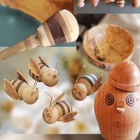 Holzdesign, Holzdekorationen für Ostern, Holzschale, Holzbienen